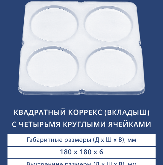 4021 Квадратный коррекс (вкладыш) с четырьмя круглыми ячейками для пирожных