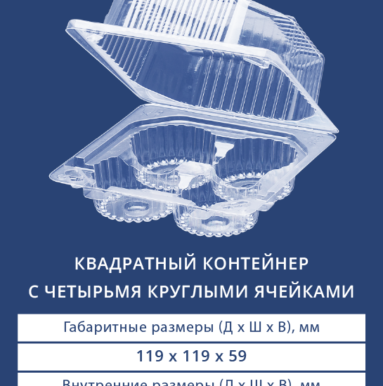 1403 Квадратный контейнер с четырьмя круглыми ячейками