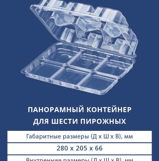 1266 - Панорамный двустворчатый контейнер для 6 пирожных